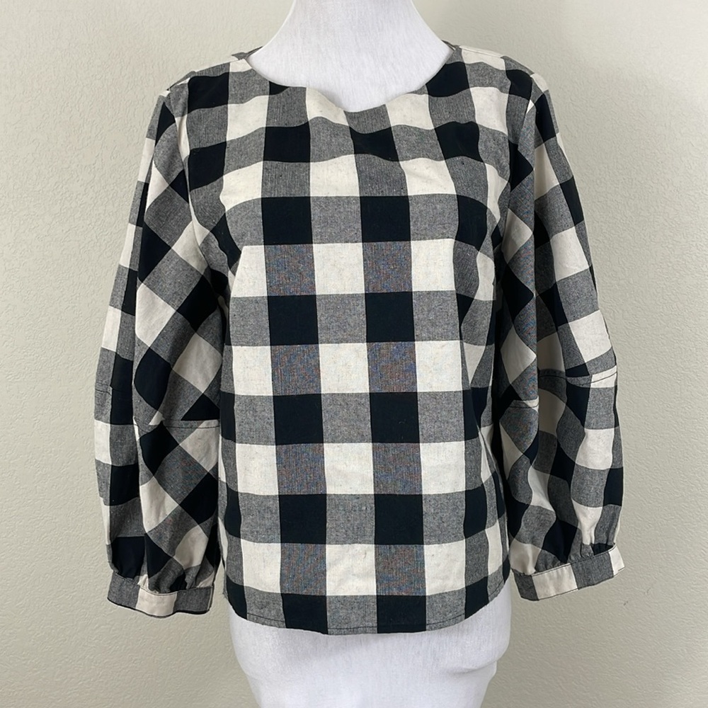 Sunday in Brooklyn checkered puff sleeve blouse size small